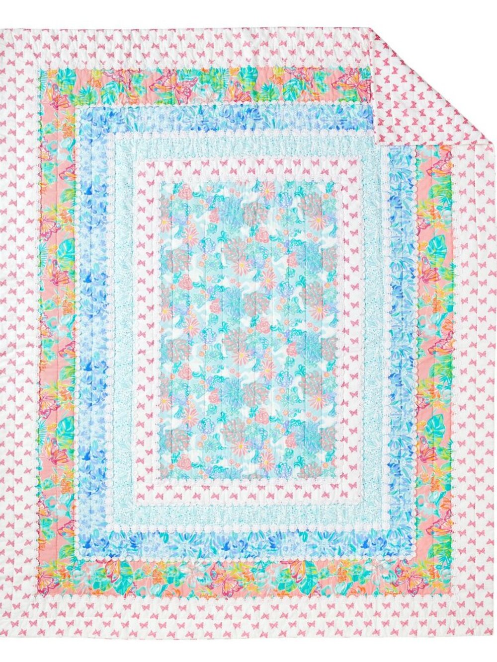 Lilly Pulitzer Patchwork Border Quilt Full / Queen Multi Color Butterfly NWT